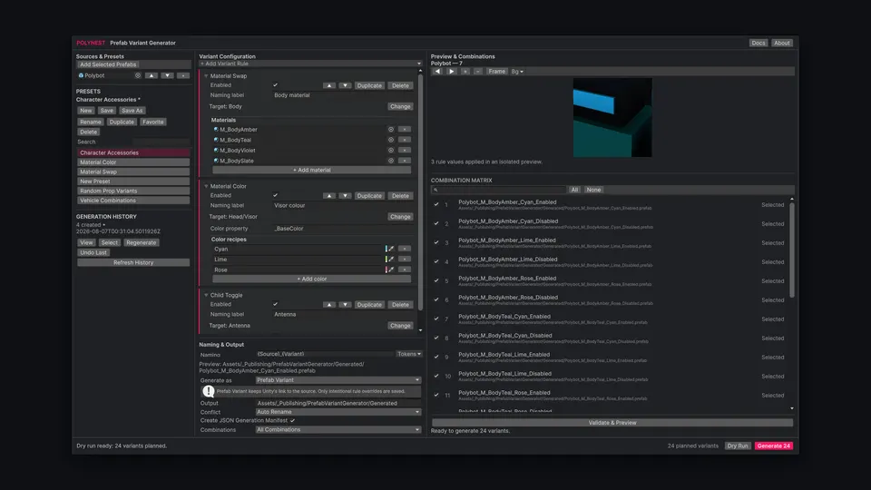 Prefab Variant Generator: Window preview